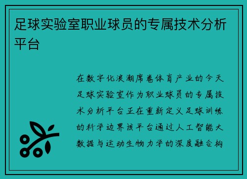 足球实验室职业球员的专属技术分析平台